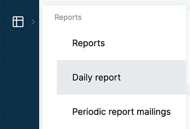 Sidebar menu showing report options: Reports, Daily report, and Periodic report mailings.